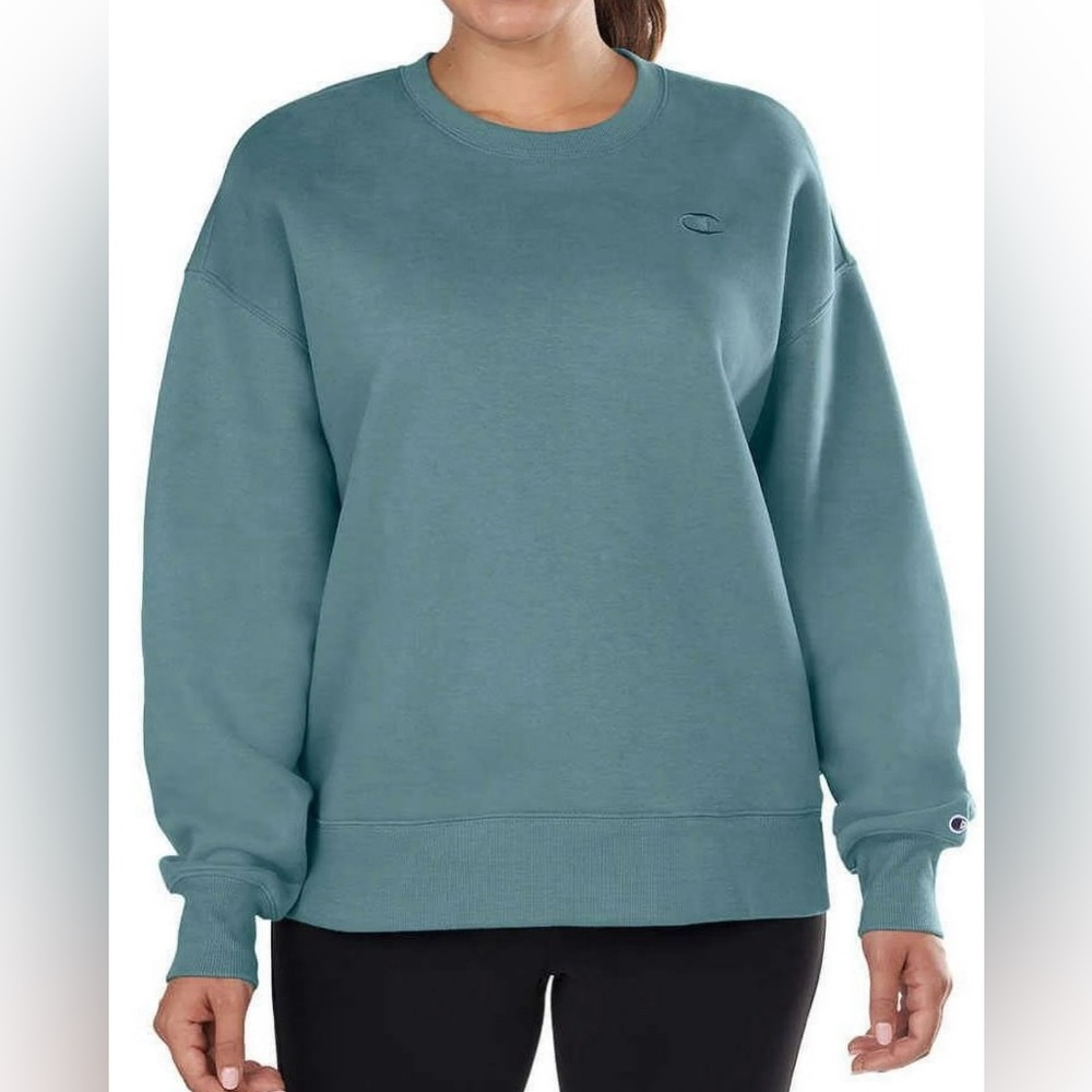 Champion Women's Blue Logo Fleece Crewneck Sweatshirt